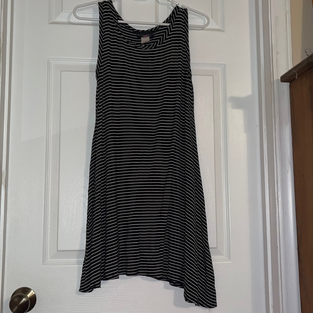 Girl’s Tank dress, Black background, White Stripes, Large in Junior sizes